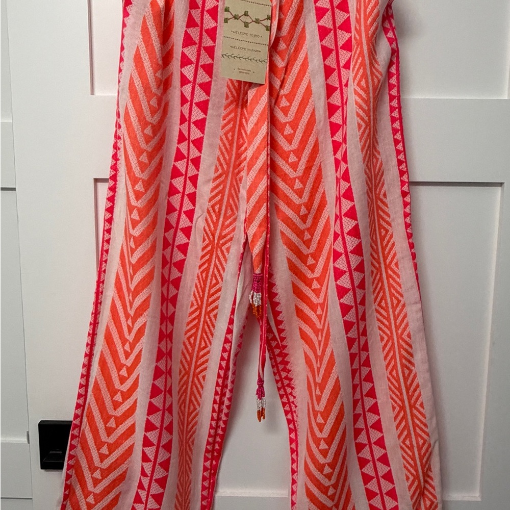 FARM Rio Anthropologie Pink and Orange Striped Wide-Leg Pants NEW